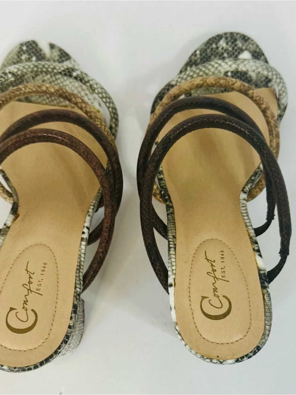 C Comfort Women’s Snake-Print Slide Sandals in Brown and Tan